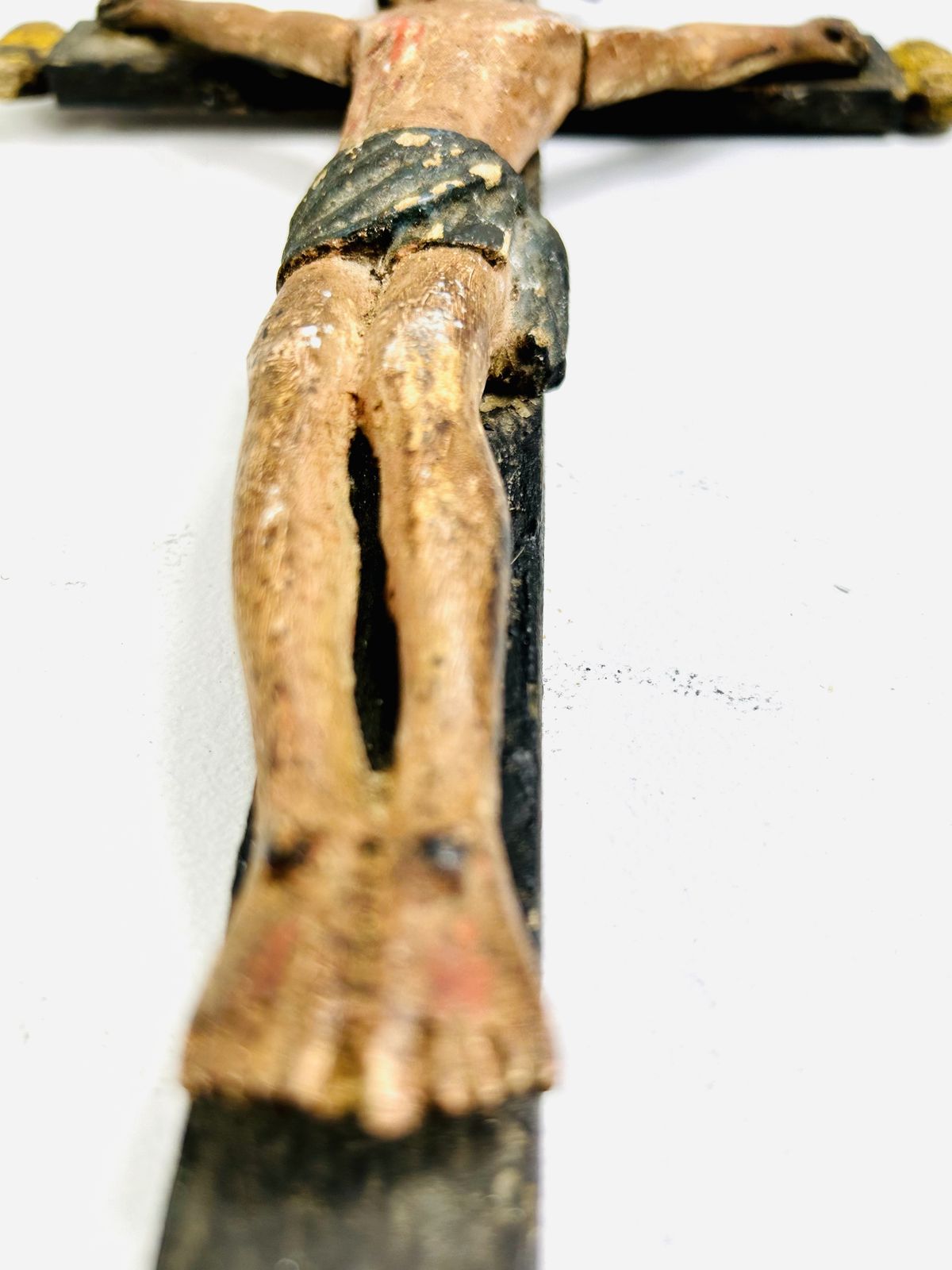 A Primitive Inri Carved & Painted Inri Last Rites Corpus On Wooden Cross   Religious Art photo 350.0
