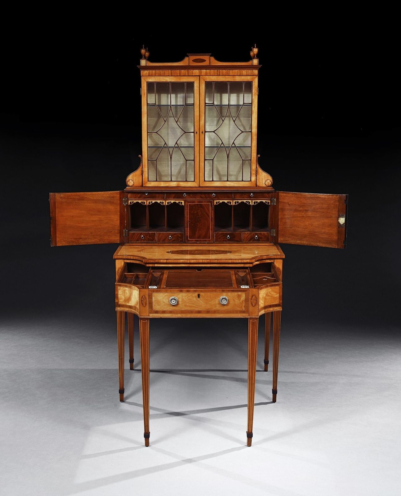 An Important 18th Century George III Satinwood And Sabicu Writing Cabinet