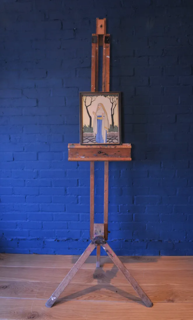 Art Deco Watercolour Framed Art Work Of A Catholic Nun Dated And Signed G Hastain 1927 With G Staples Of Croydon Label To Rear Ol photo vintage