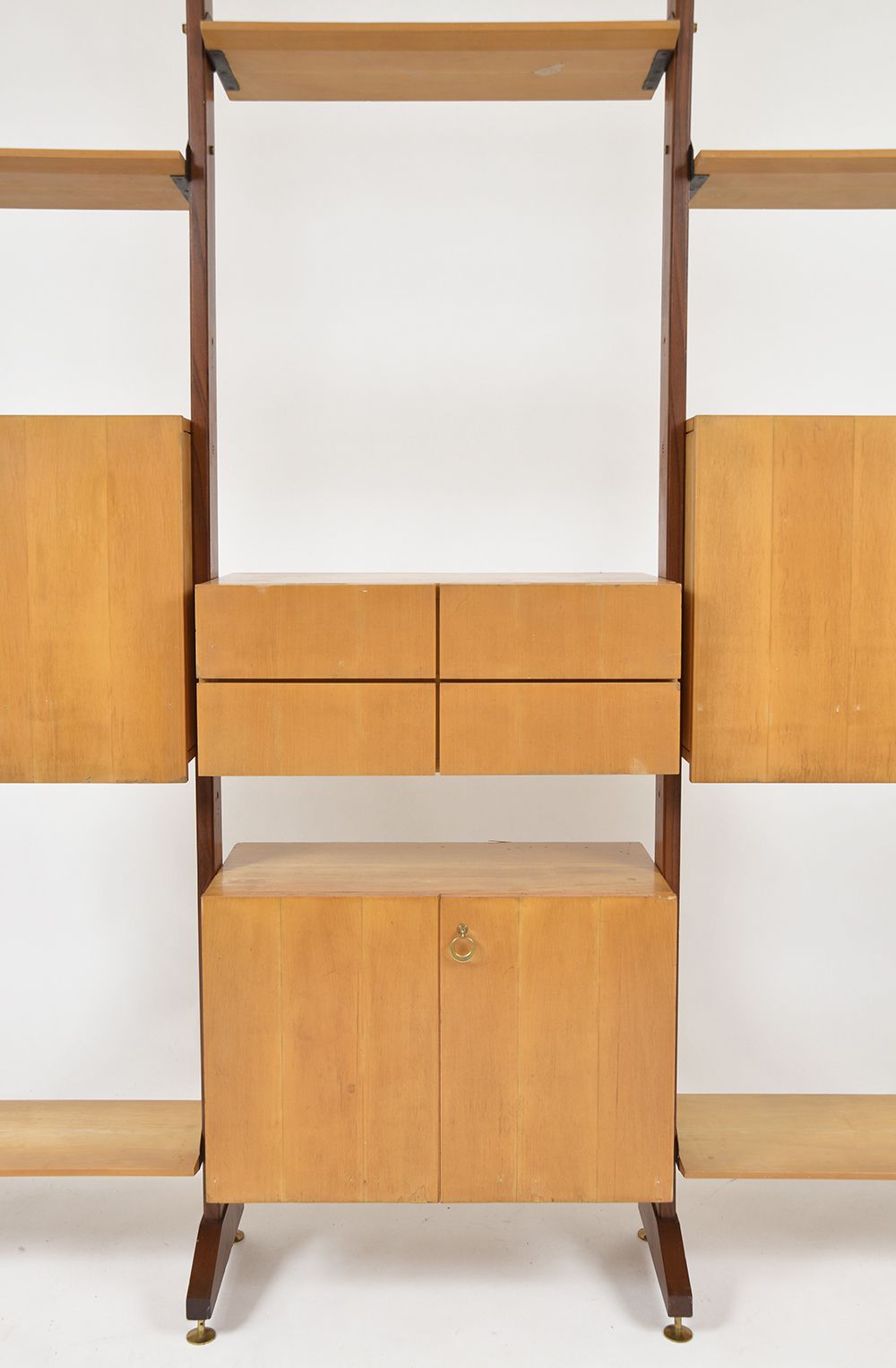 Large 1950s Italian Mid Century Teak Maple Freestanding Shelving System 18 Pieces photo buy