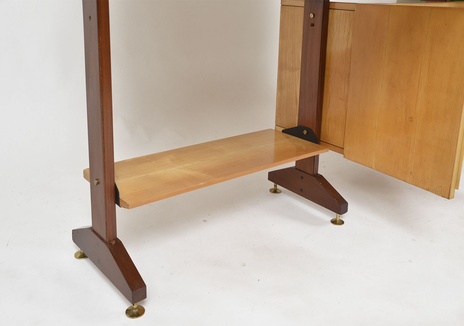 Furniture Large 1950s Italian Mid Century Teak Maple Freestanding Shelving System 18 Pieces photo