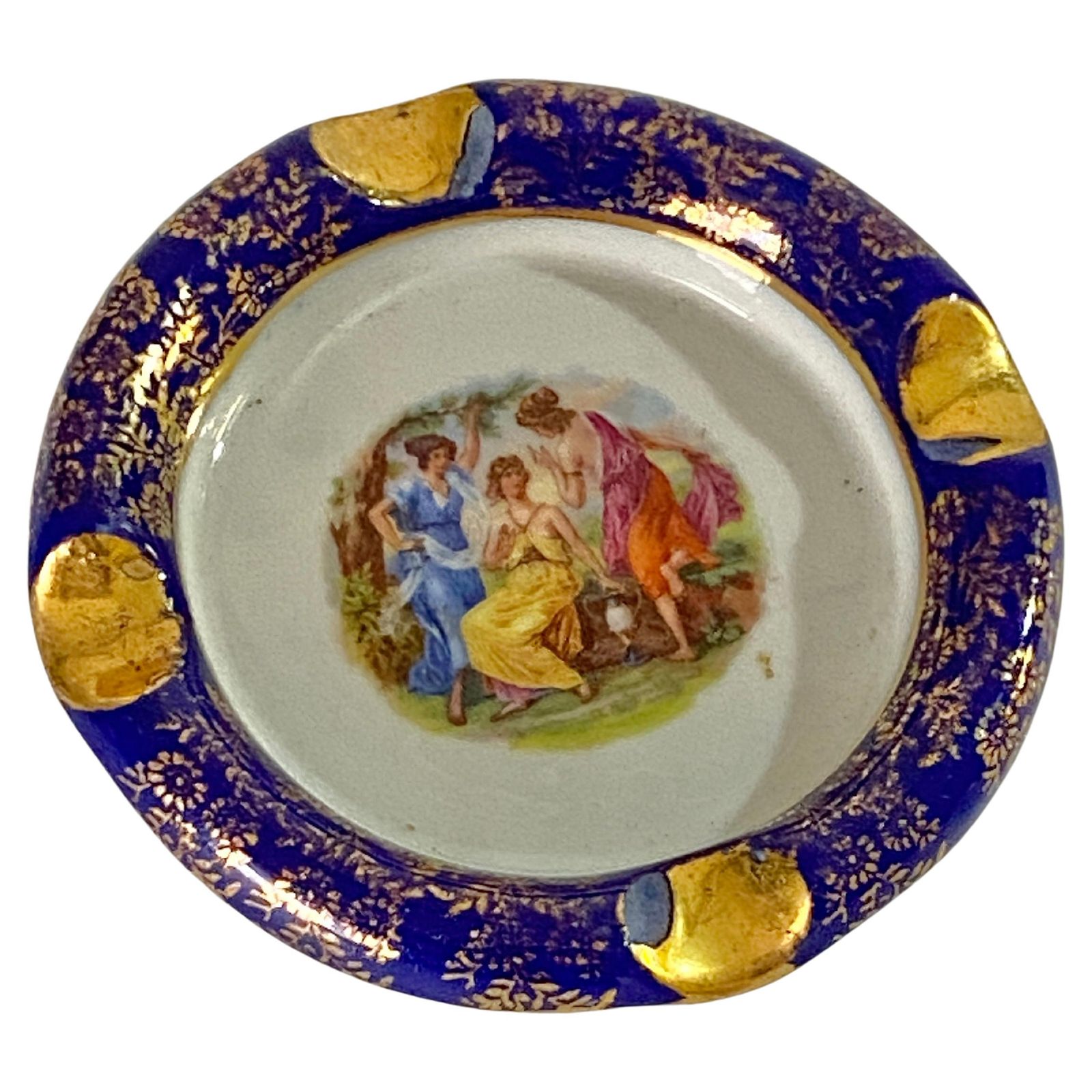 Early 20th Century, Ashtray In Porcelain, Hand Painting