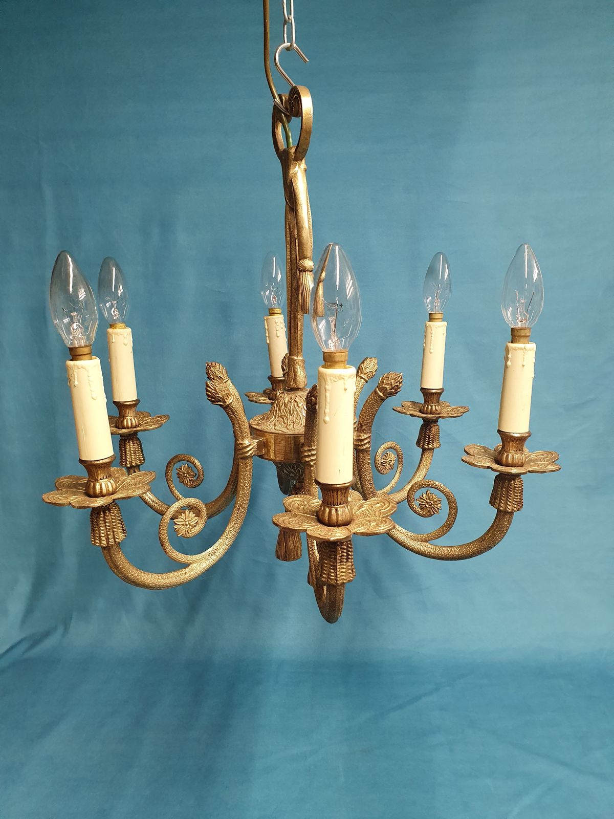 Second Half Of The 20th Century Brass Six Arm Chandelier photo for sale