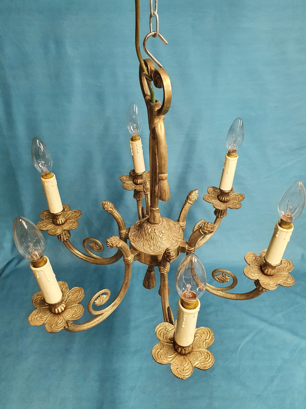 Second Half Of The 20th Century Brass Six Arm Chandelier photo Lighting