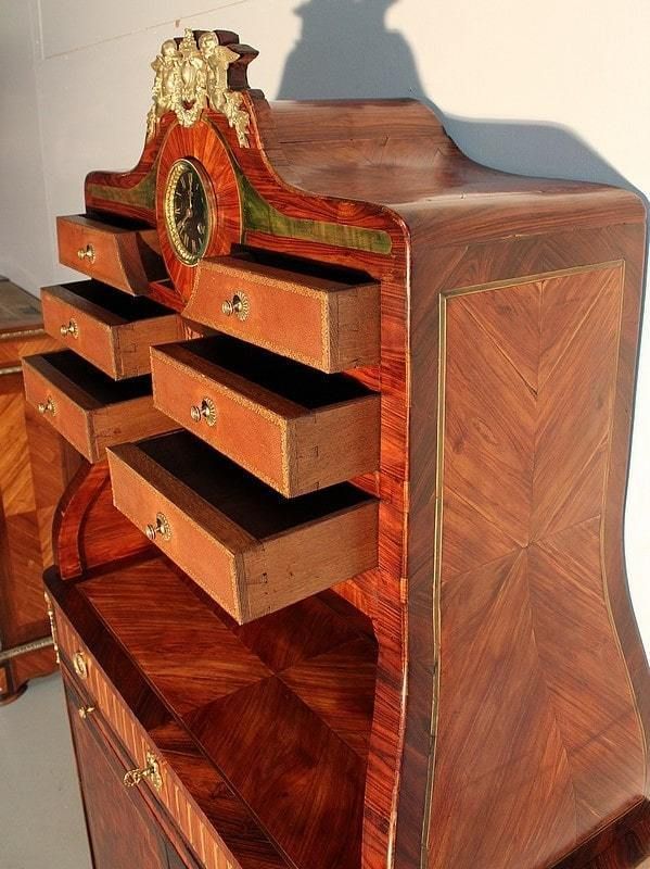 photo furniture Small Cartonnier Buffet In Louis XV / Louis XVI Style Marquetry   Late 19th Century