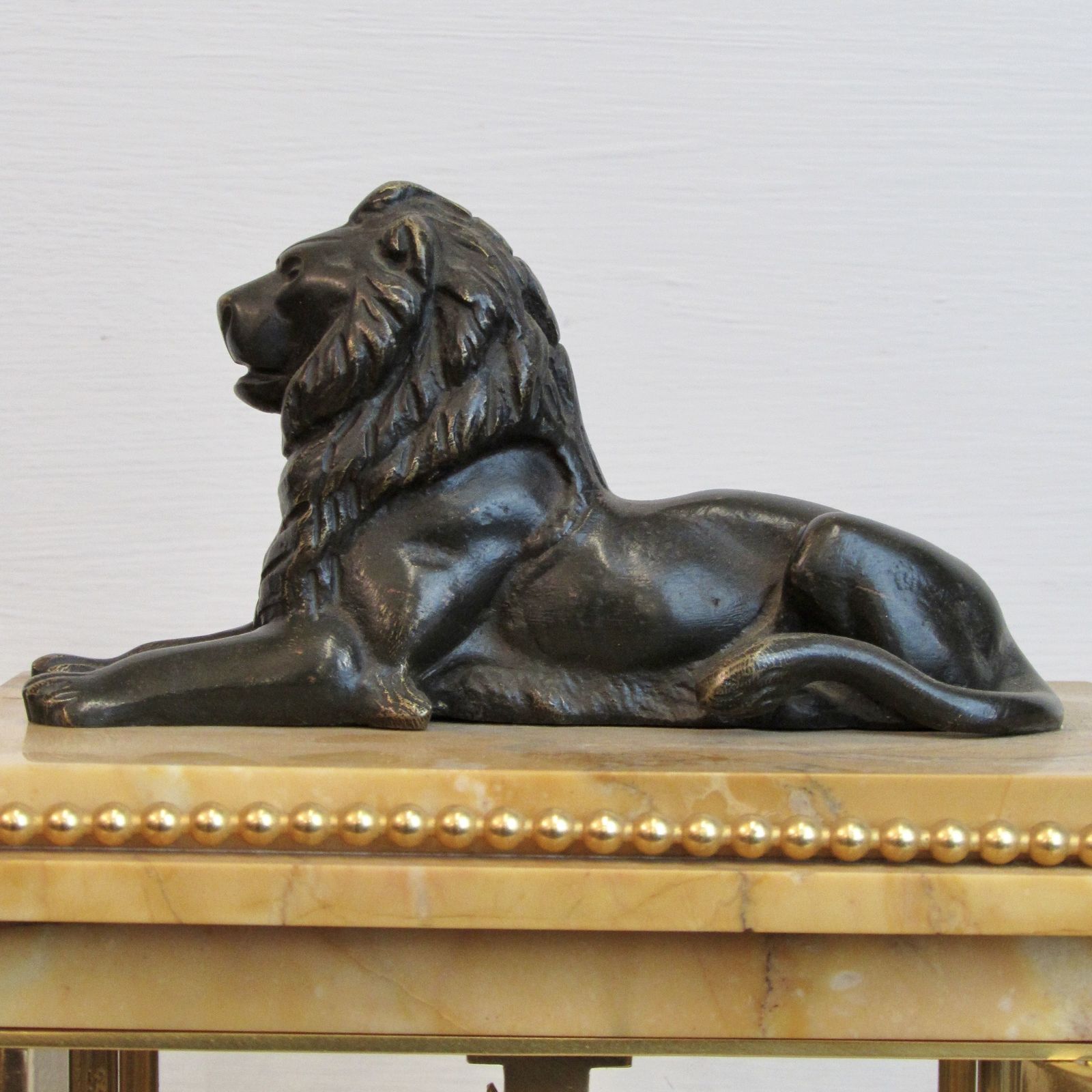 19th C French Siena Marble Four Glass Set With Lion By Japy Freres. photo for sale