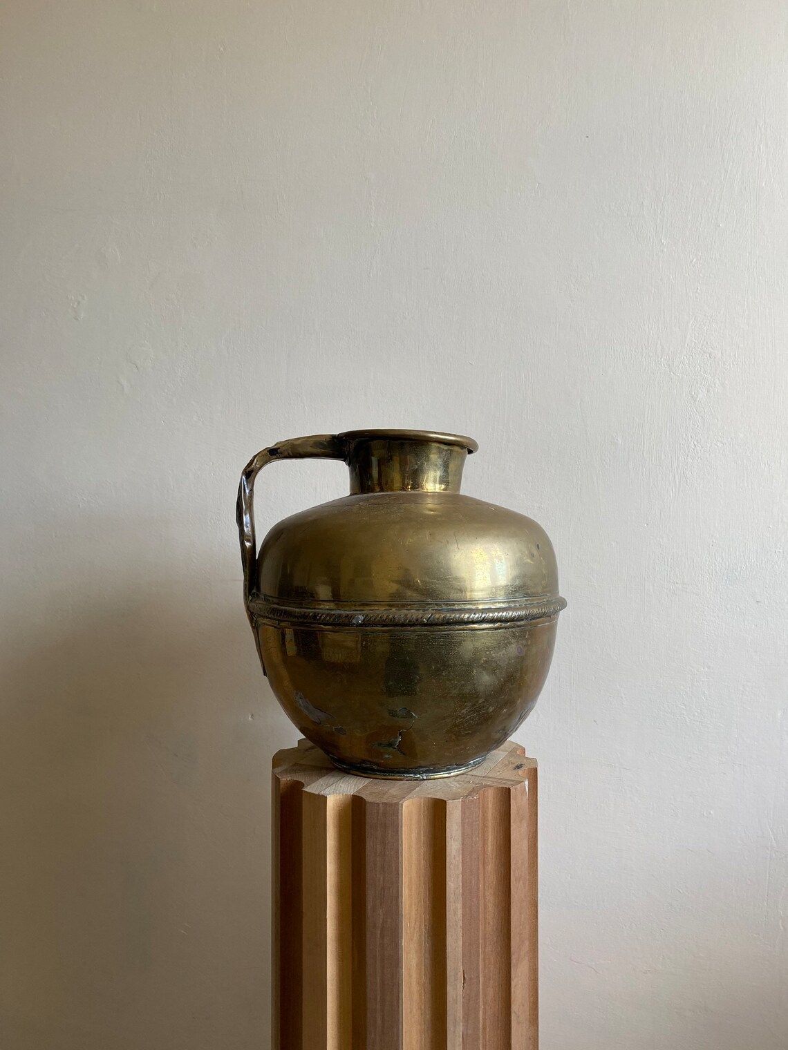 Antique Brass Water Jug Decorative Vase 19th Century North African Matt Gold Metal Vessel photo furniture