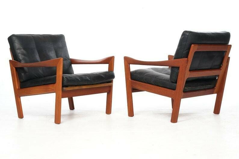 Two Armchairs By Illum Wikkelsoe, Leather And Teak, Vintage, 1960s. Belts Renewed. photo 2000.0