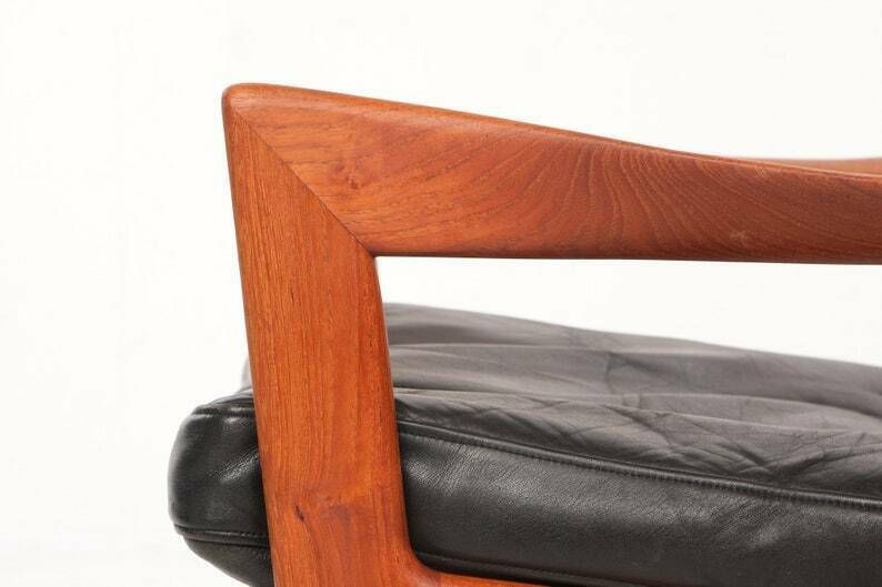 Two Armchairs By Illum Wikkelsoe, Leather And Teak, Vintage, 1960s. Belts Renewed. photo buy
