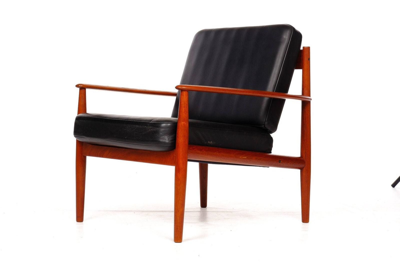 Armchair, Leather And Teakwood, Jalk, France Son, Red, Vintage, Mid Century photo Furniture