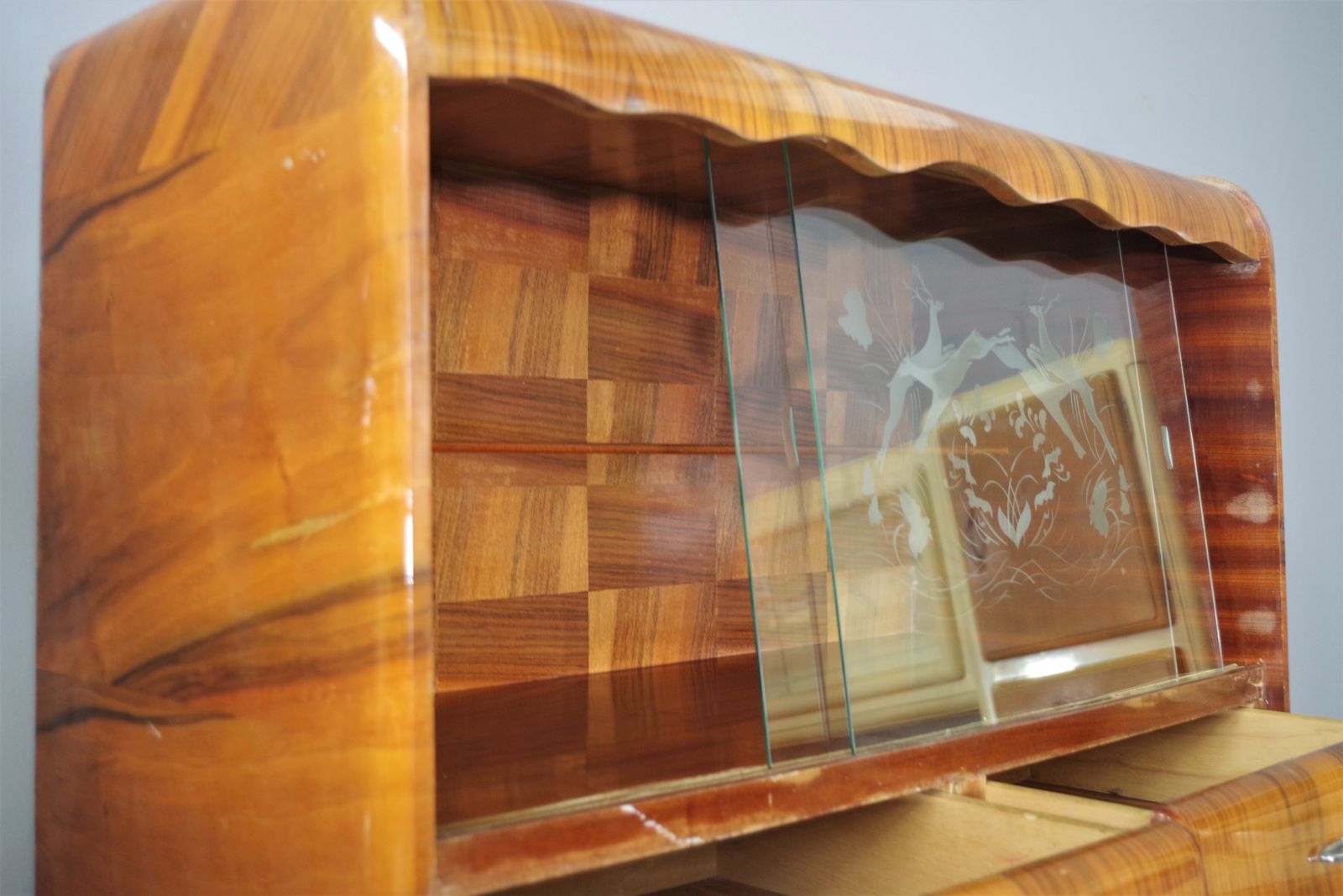 1950s Cherry Veneered Rounded Piece Of Furniture photo furniture