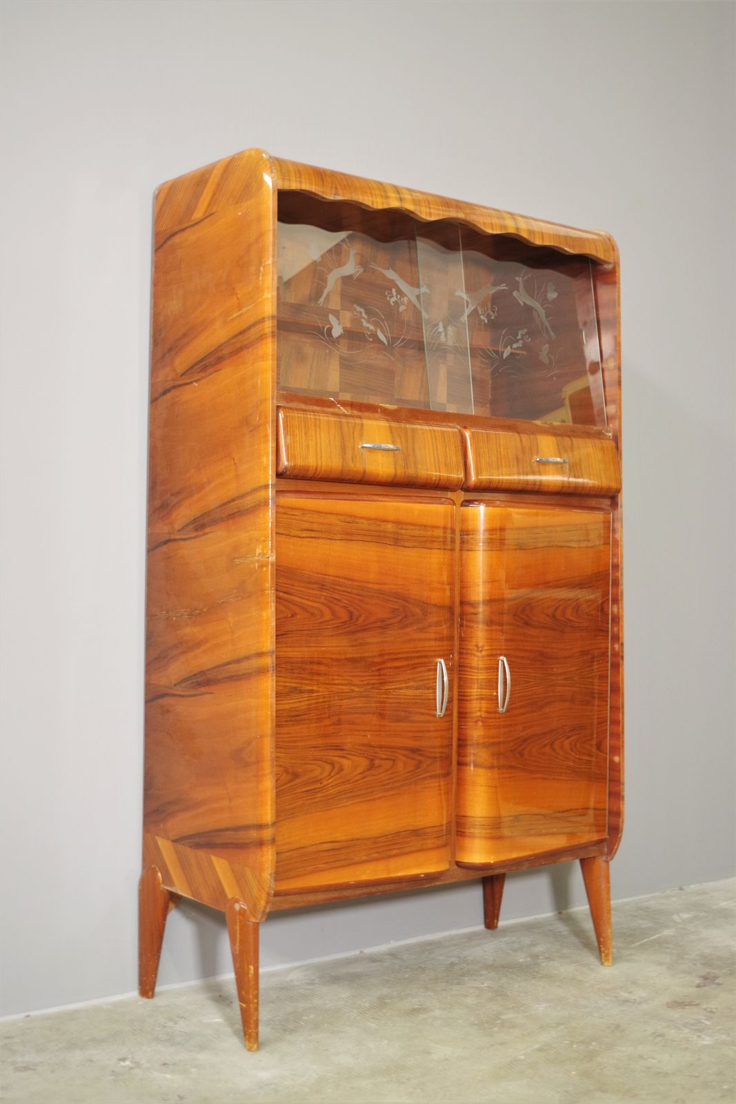 1950s Cherry Veneered Rounded Piece Of Furniture photo Furniture
