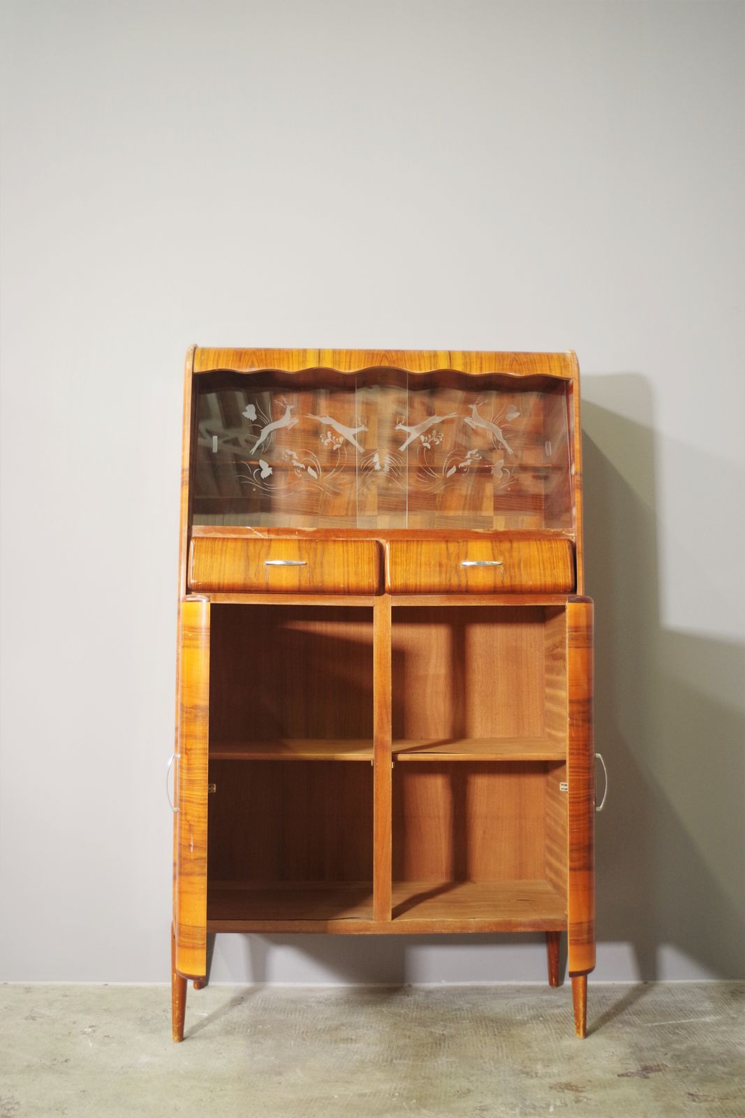 1950s Cherry Veneered Rounded Piece Of Furniture photo 980.0