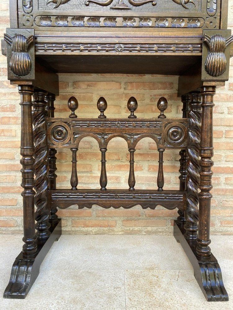 photo for sale Antique Spanish Renaissance Bar Cabinet In Oak, 1890