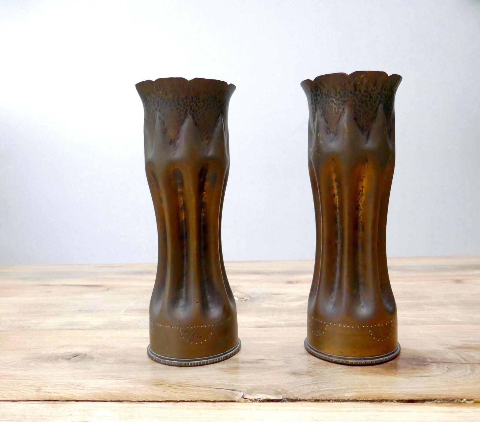 Pair Of World War I Brass Trench Art Shells/Vases, France photo furniture