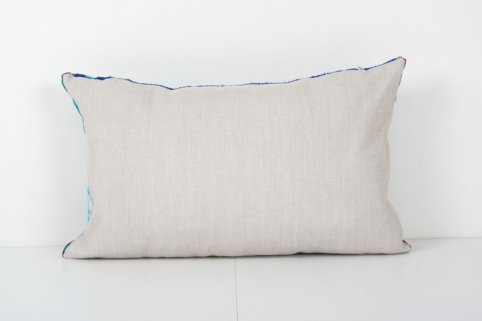 Ikat Velvet Pillow   Blue Silk Lumbar Cushion Cover   Boho Home Decor 16'' X 24'' photo for sale