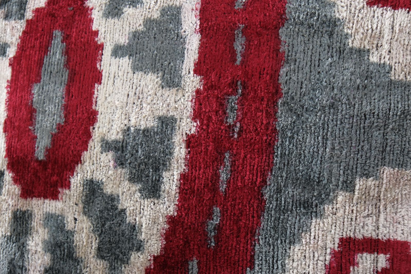 Granite Gray Silk Ikat Velvet Pillow, Set Of Two Silk Ikat Red Cushion Cover, Pair Square Velvet  24'' X 24'' photo for sale