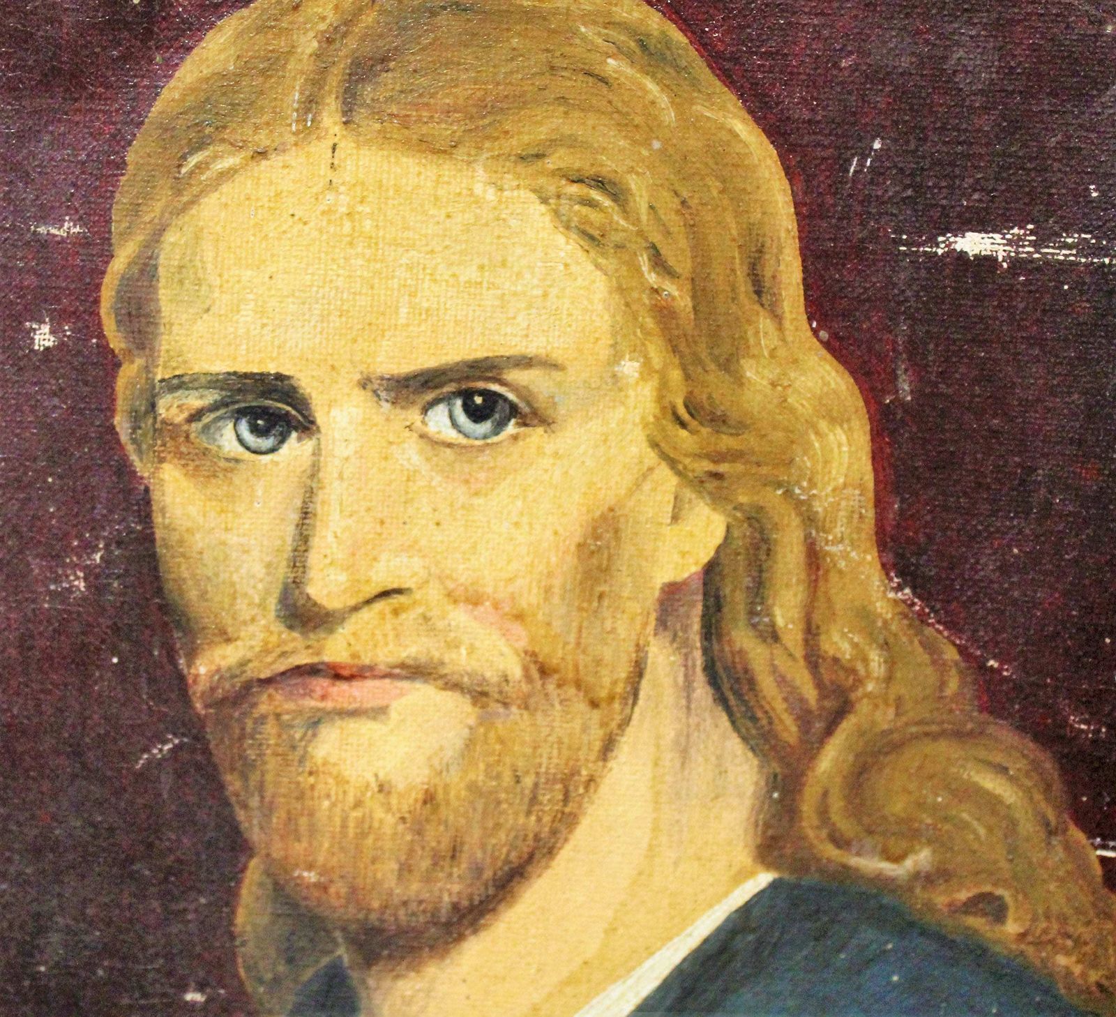 Farrah Mid Century Religious Oil Painting Vintage Religion Antique Wall Art Decor Industrial Mancave Jesus Biblical photo for sale