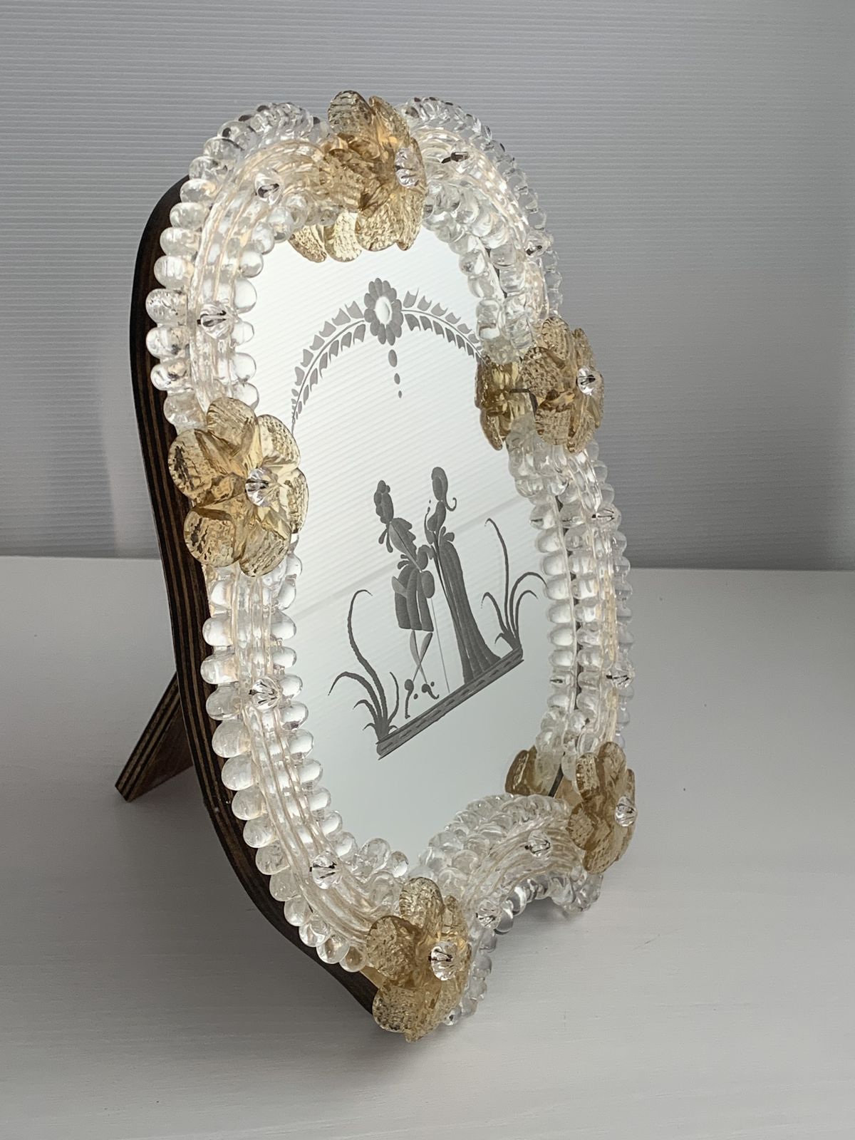 Transparent And Gold Murano Glass Photo Frame With Flowers. photo 1054.0