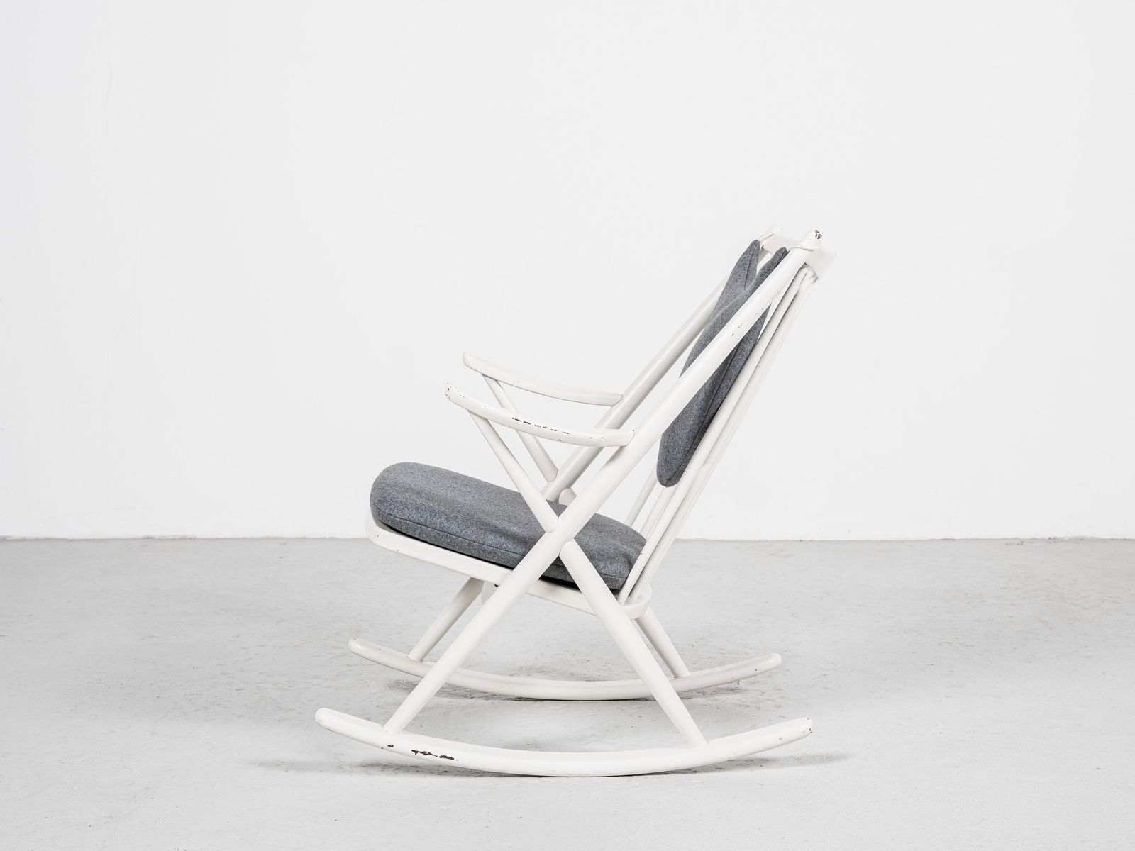 Midcentury Danish White Rocking Chair By Frank Reenskaug For Bramin 1960s photo for sale