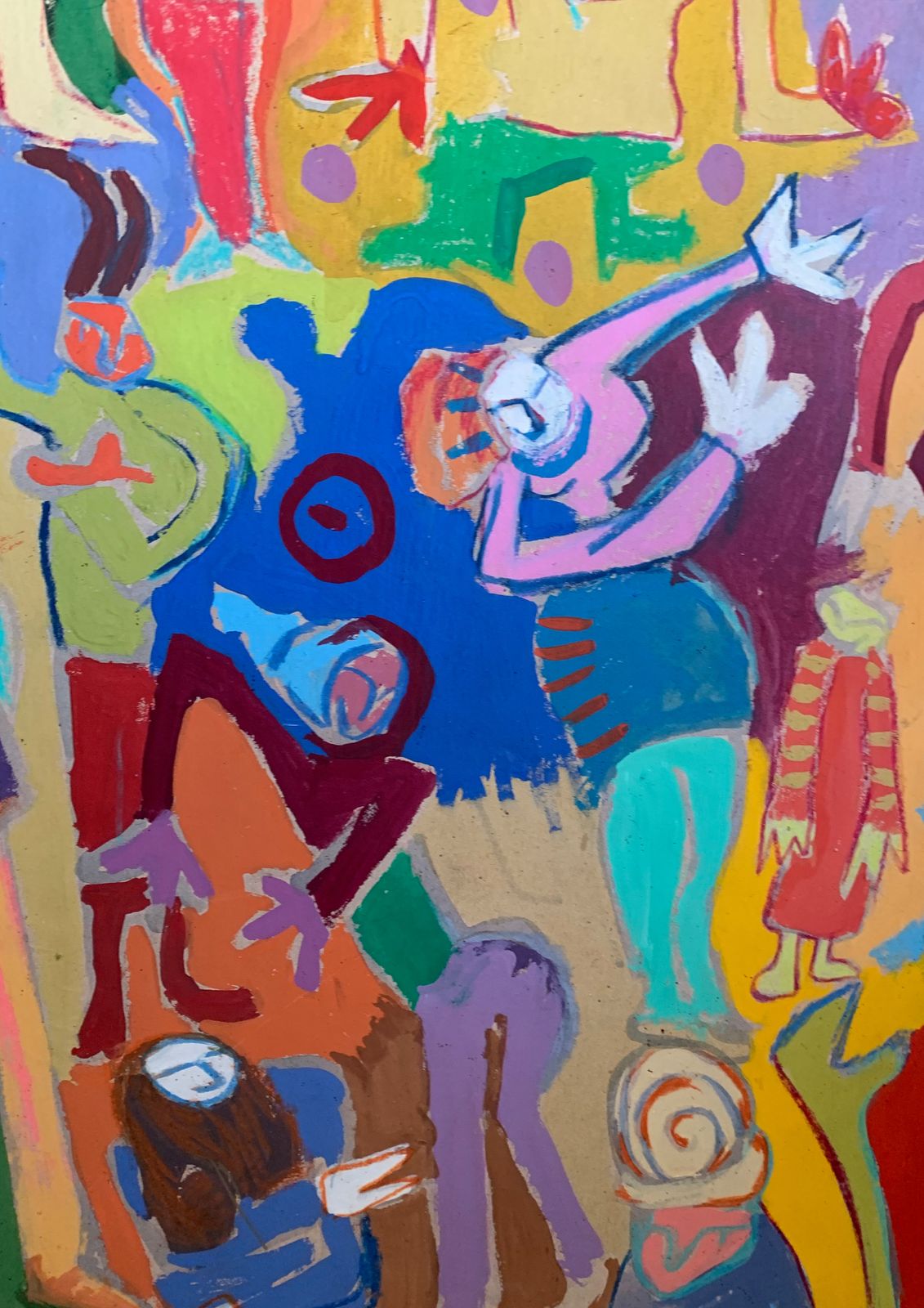 20th Century English School Abstract Dancers   An Acrylic On Wood Painting Signed 1974 Ol photo furniture
