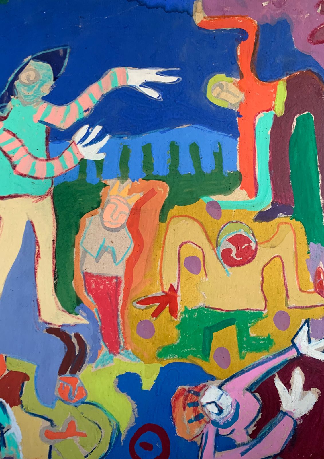 20th Century English School Abstract Dancers   An Acrylic On Wood Painting Signed 1974 Ol photo for sale