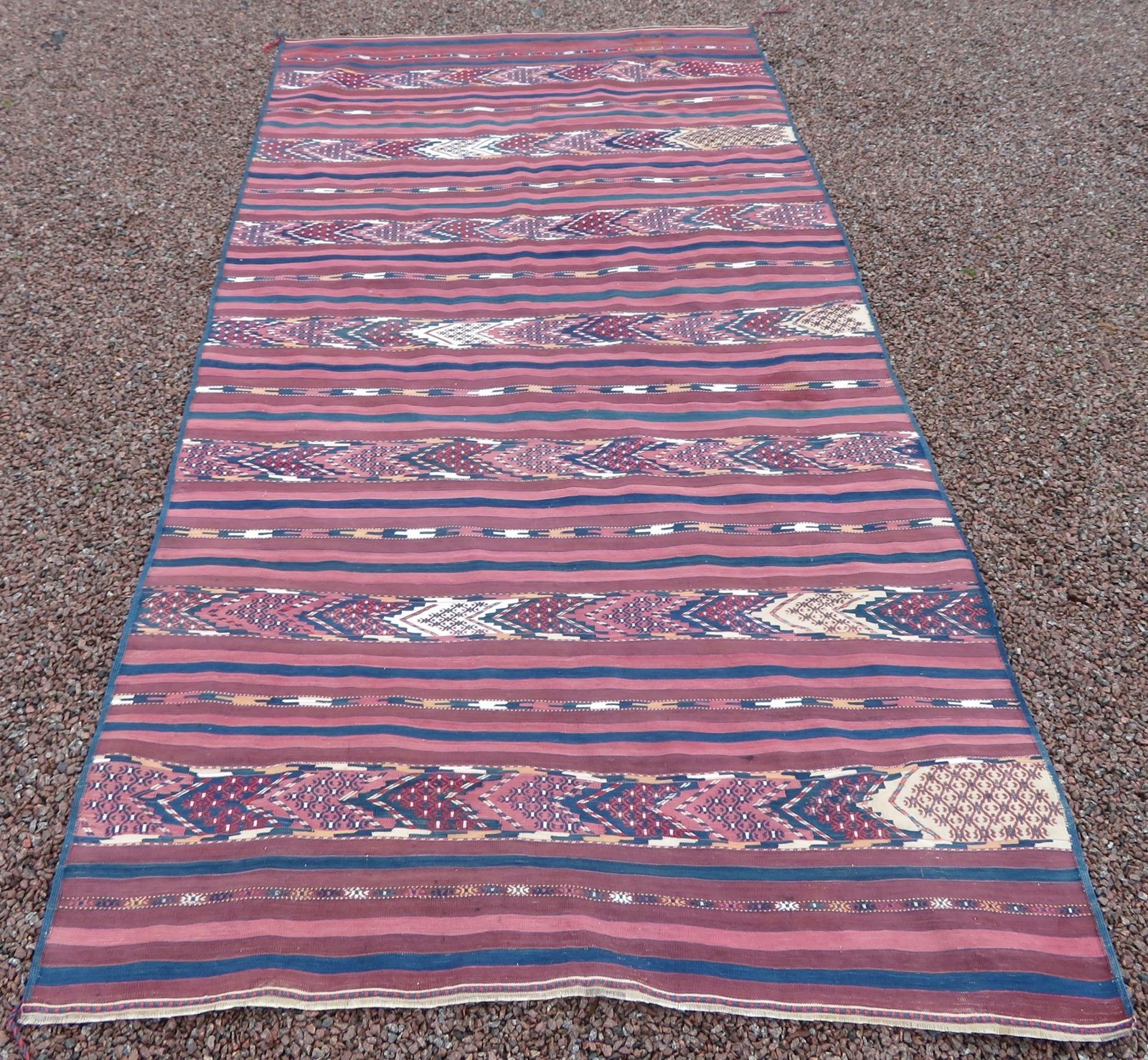 Rare Antique Tekke Turkmen Flat Weave Palas Kilim.Tekke Tribes Of Turkmenistan.Cicim Technique.283cm X 145cm.