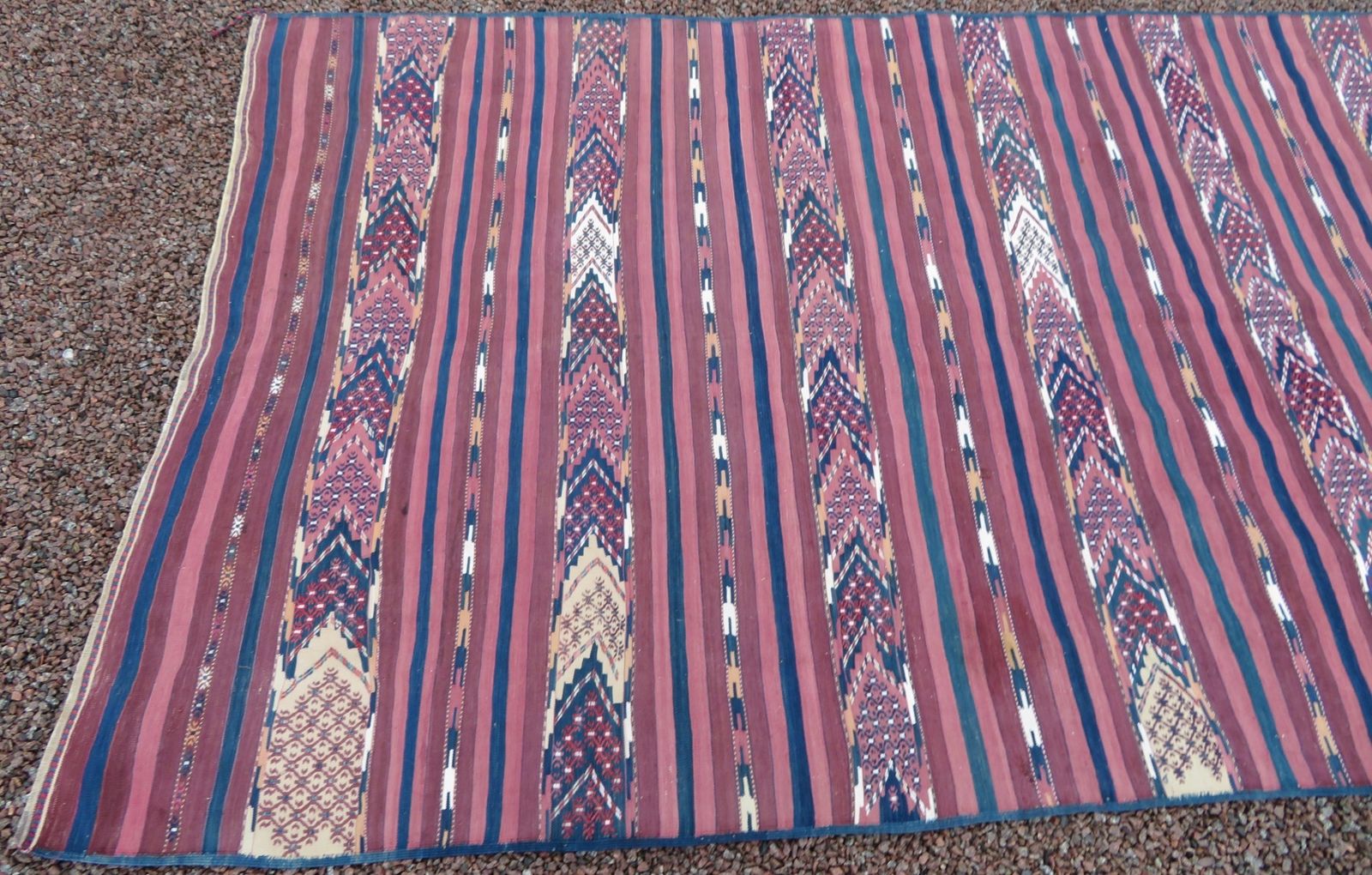 Rare Antique Tekke Turkmen Flat Weave Palas Kilim.Tekke Tribes Of Turkmenistan.Cicim Technique.283cm X 145cm. photo for sale