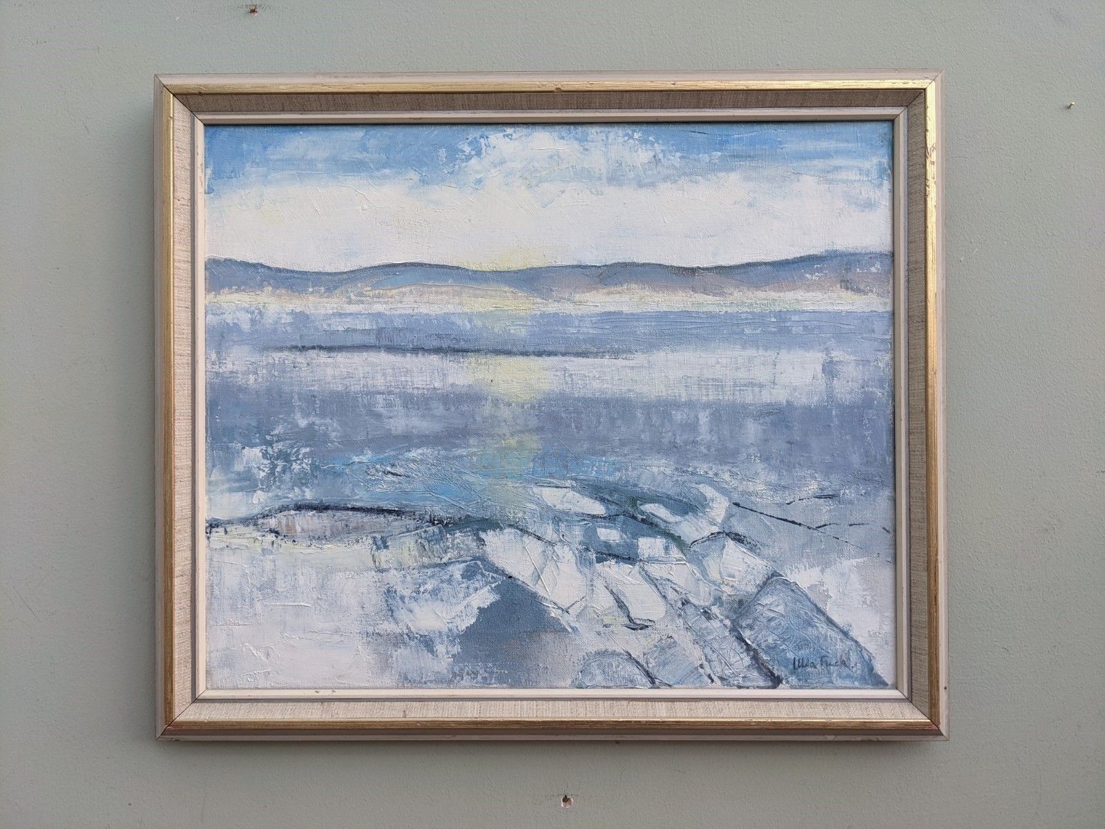 Icy Winter Oil Painting, Mid 20th Century