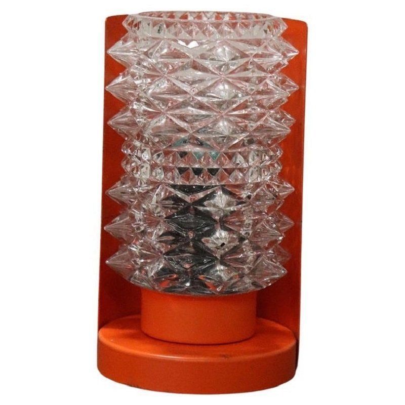 Mid Century Italian Murano Glass And Orange Metal Table Lamp, 1950s