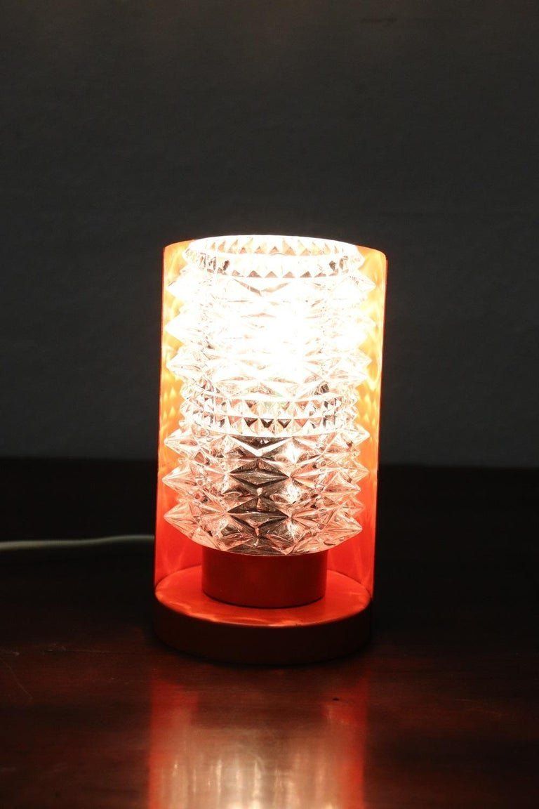 Mid Century Italian Murano Glass And Orange Metal Table Lamp, 1950s photo furniture