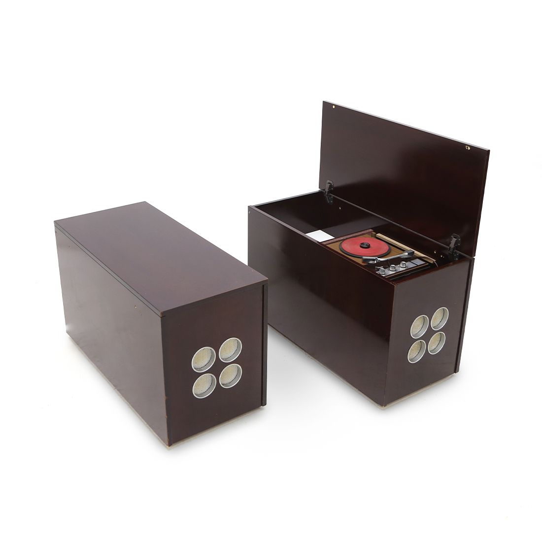 Pair Of Cabinets With Bar And Stereo Turntable, 1960s photo for sale