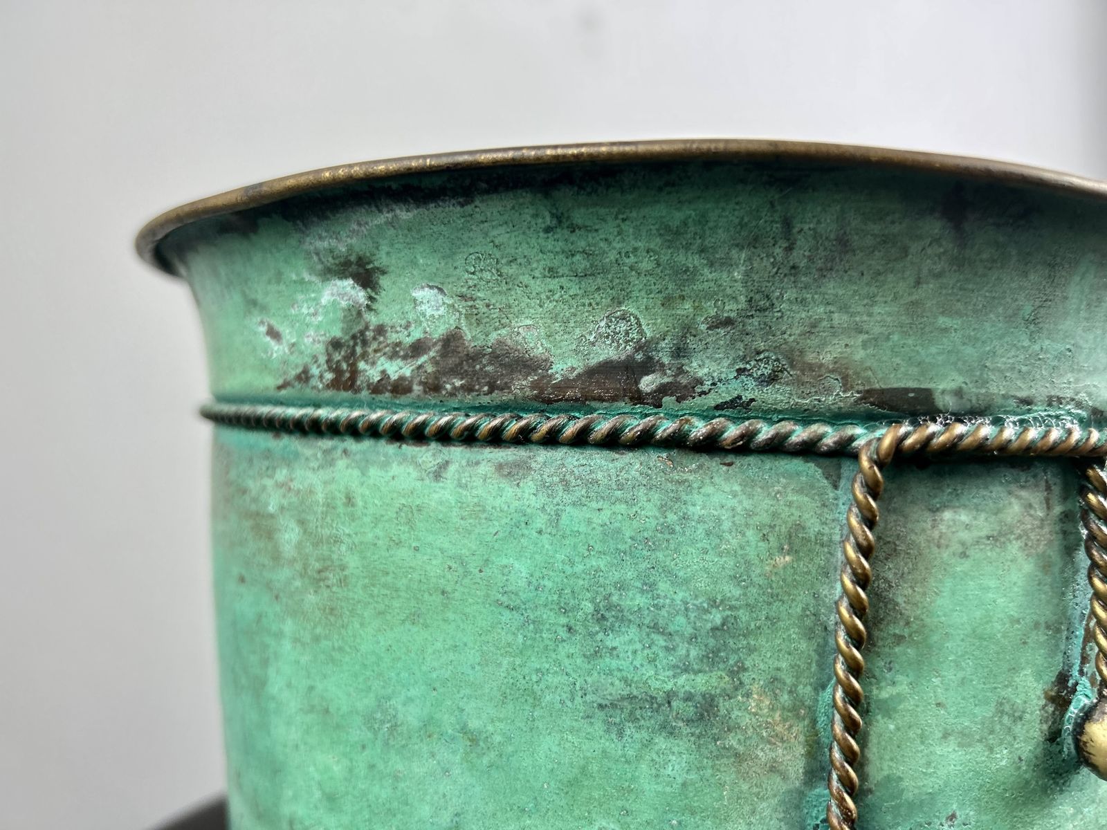 Vintage French Copper Plant Pot / Bowl Featuring Metal Rope Work. Circa 1950 photo buy