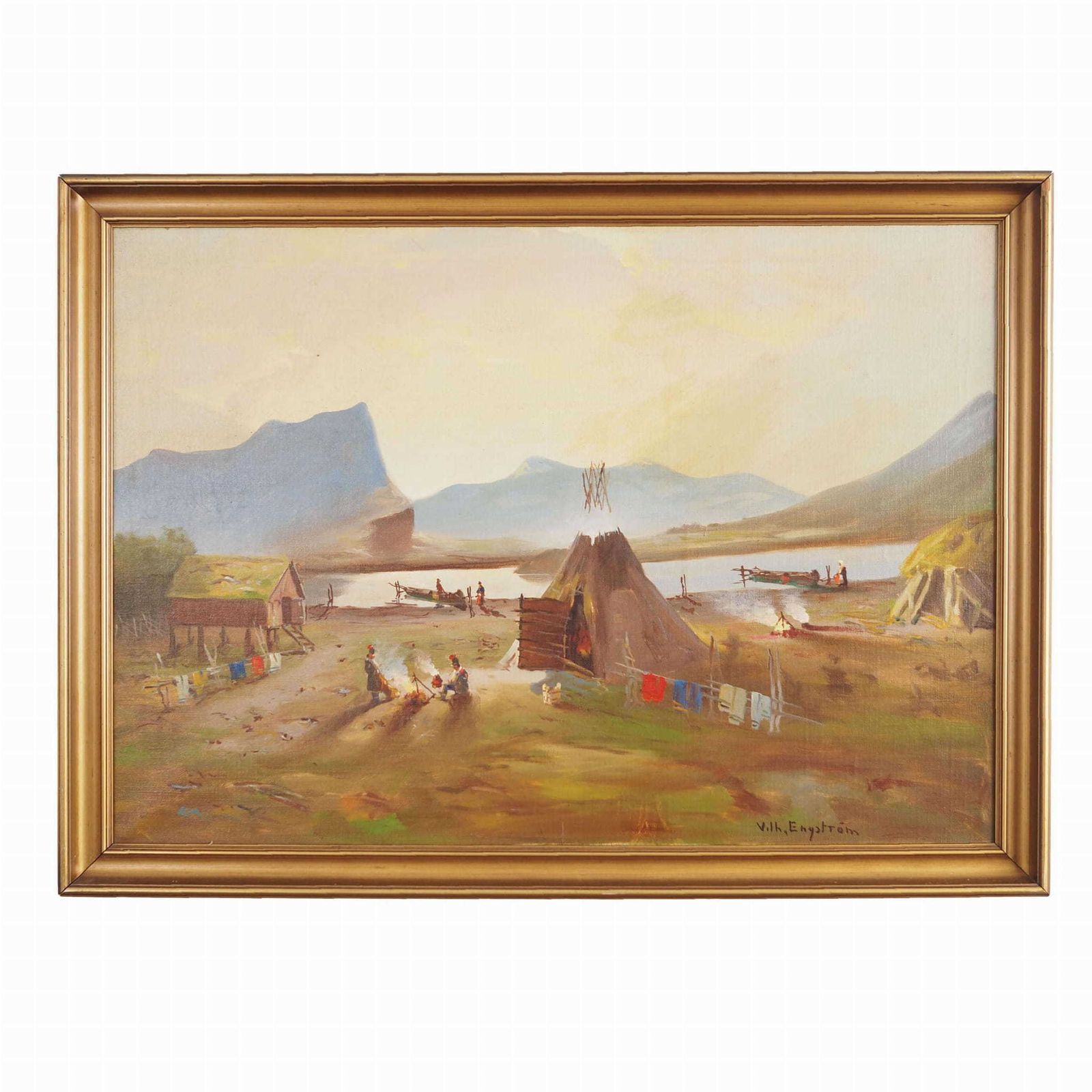 Painting „The Riverside Camp”, Scandinavian Design, 19th Century, By Vilhelm Oskar Engström