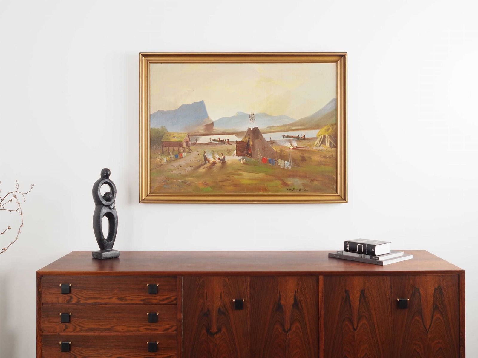 Painting „The Riverside Camp”, Scandinavian Design, 19th Century, By Vilhelm Oskar Engström photo furniture
