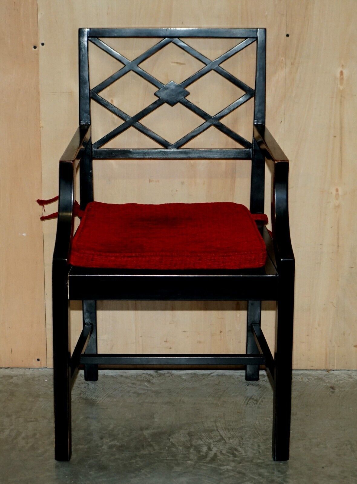 Pair Of Vintage Chinese Thomas Chippendale Style Ebonised Aged Side Chairs photo for sale