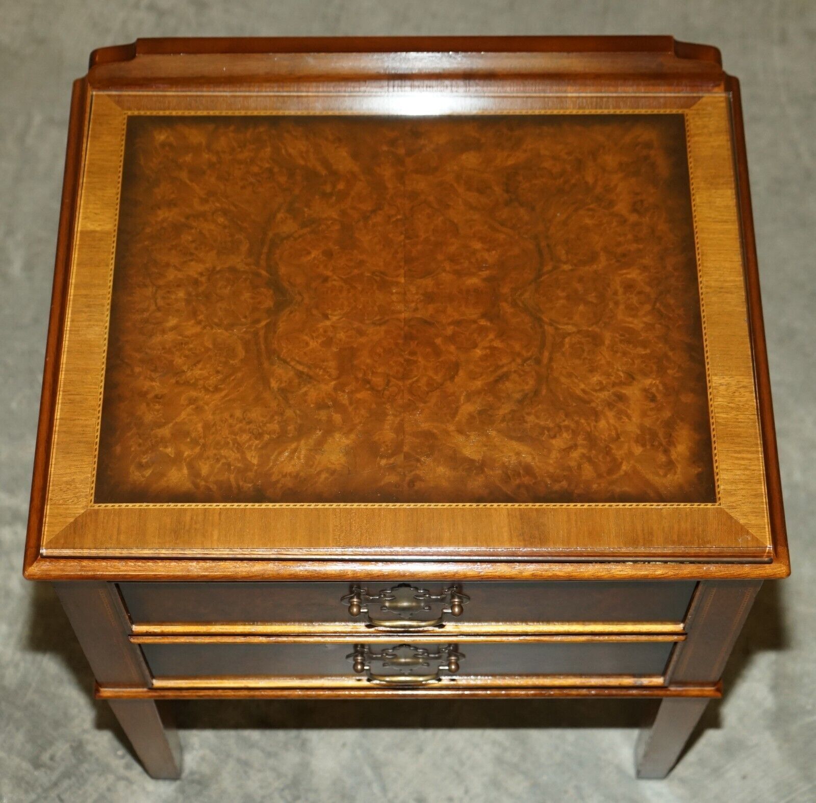 1350.0 Pair Of Mid Century Modern Andrew Thompson Burr Walnut Side End Bedside Tables photo
