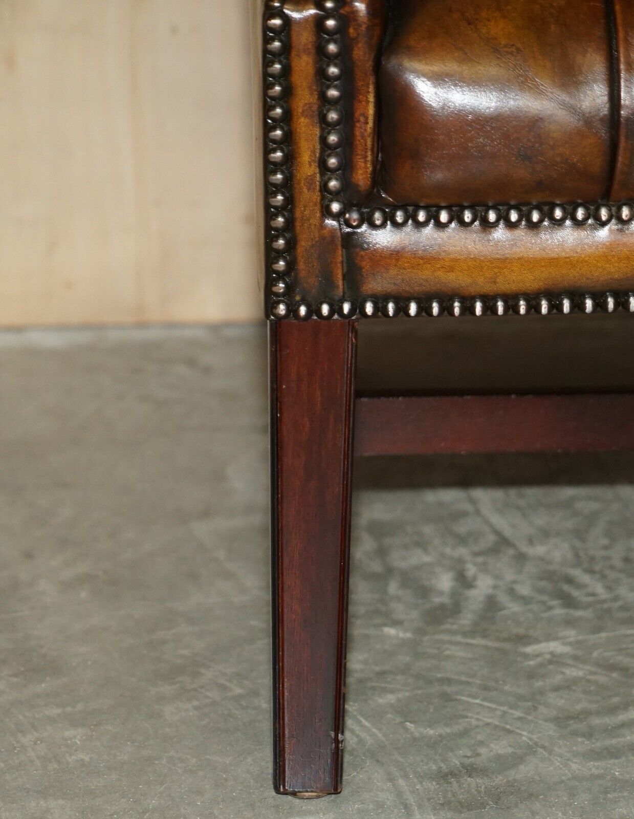 Antique Restored Cigar Brown Leather Chesterfield Tufted Library Armchair photo vintage