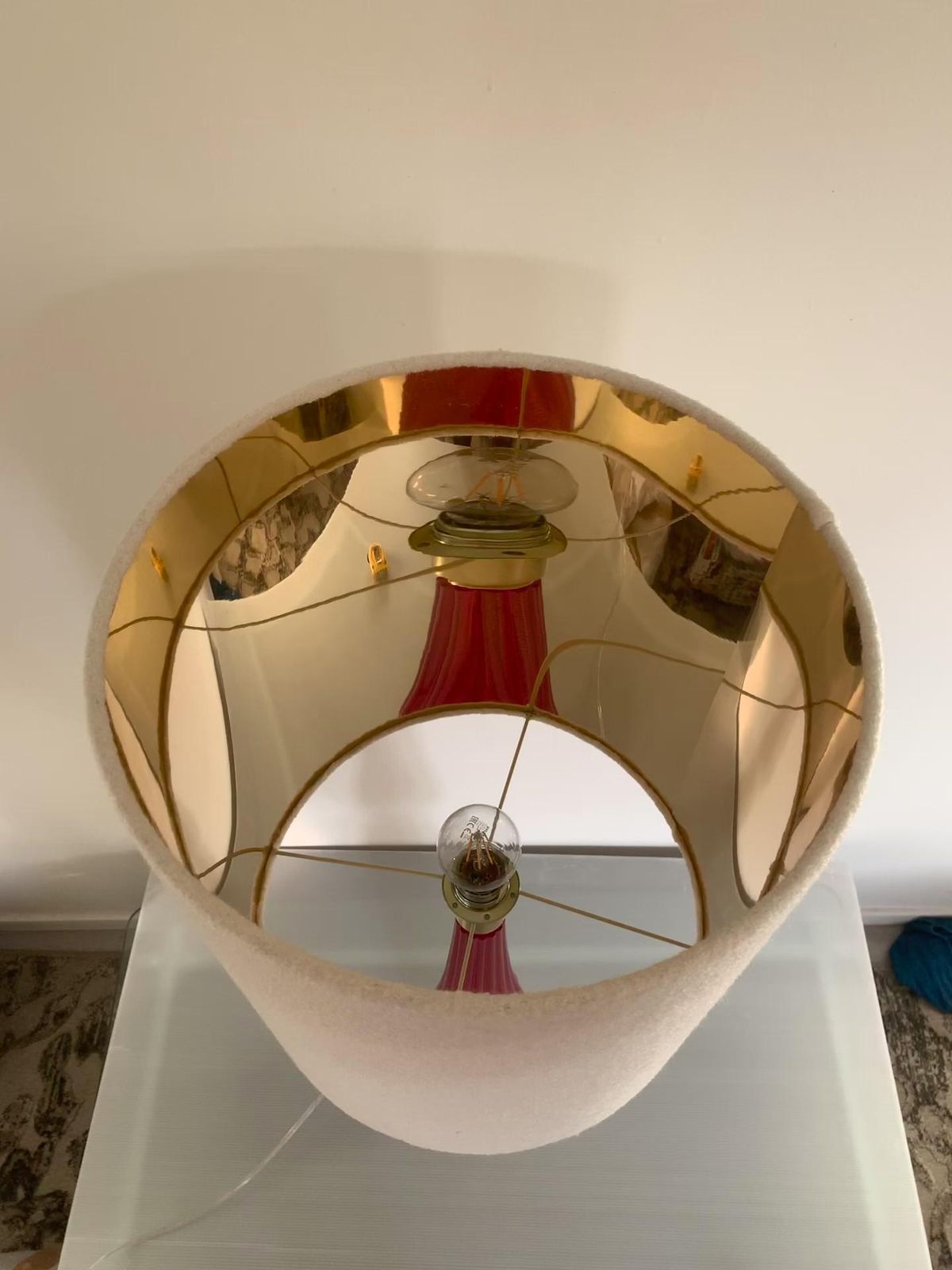 Lot Of 2 Gold And Red Murano Glass Table Lamp Description Very Rare Red Murano Glass With Gold Leaf photo vinterior