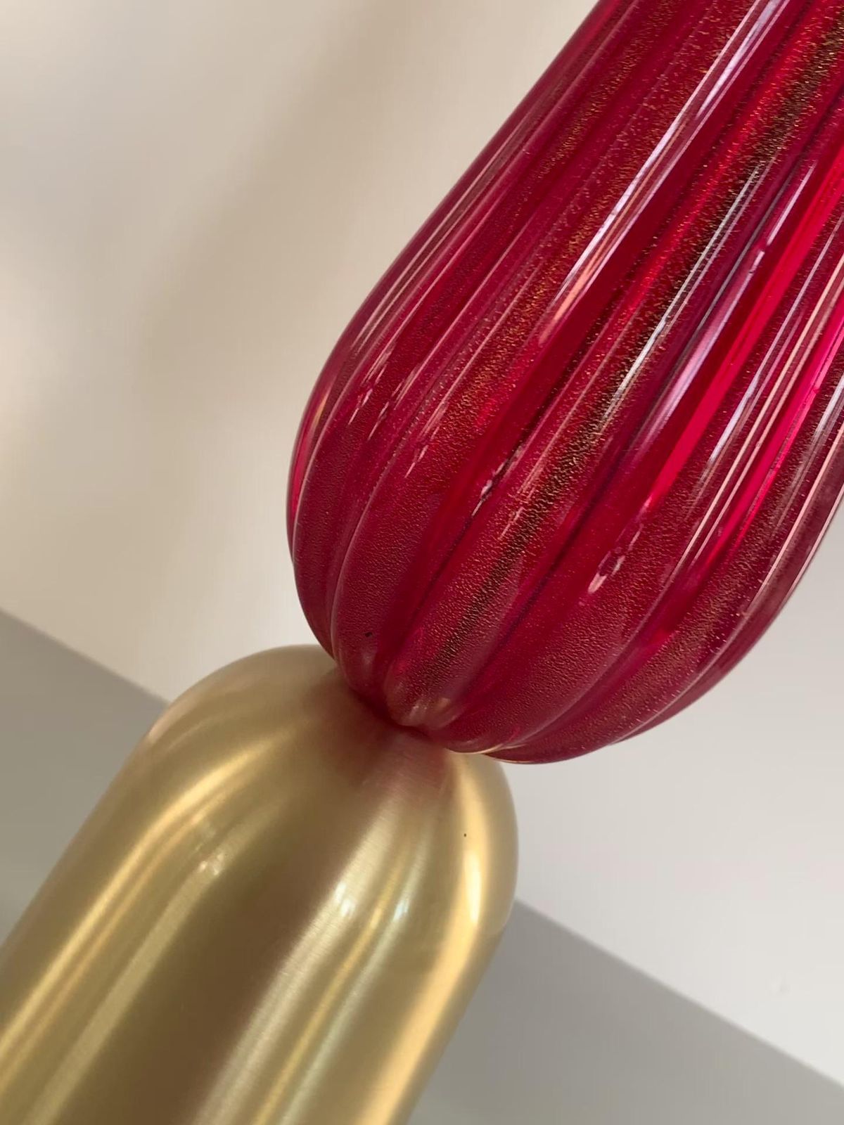 photo for sale Lot Of 2 Gold And Red Murano Glass Table Lamp Description Very Rare Red Murano Glass With Gold Leaf