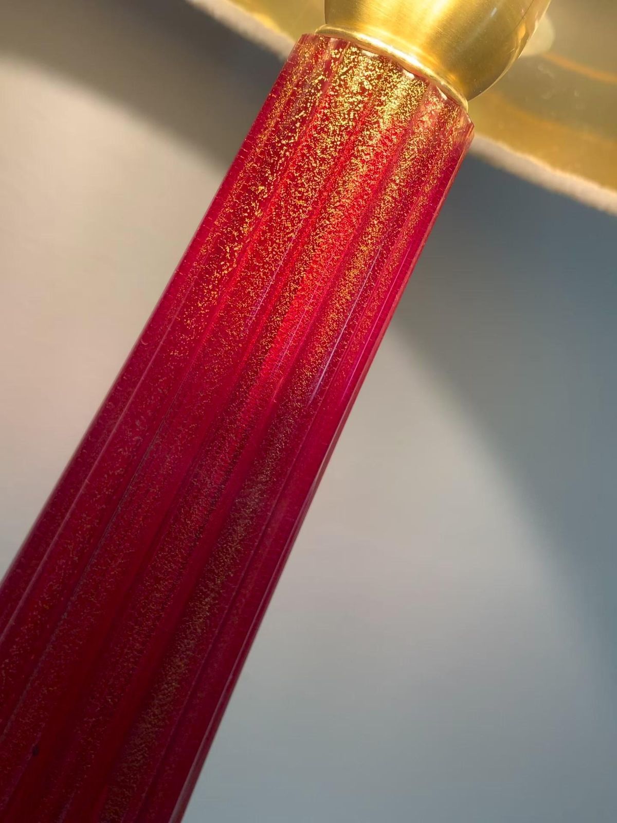 photo vinterior Lot Of 2 Gold And Red Murano Glass Table Lamp Description Very Rare Red Murano Glass With Gold Leaf