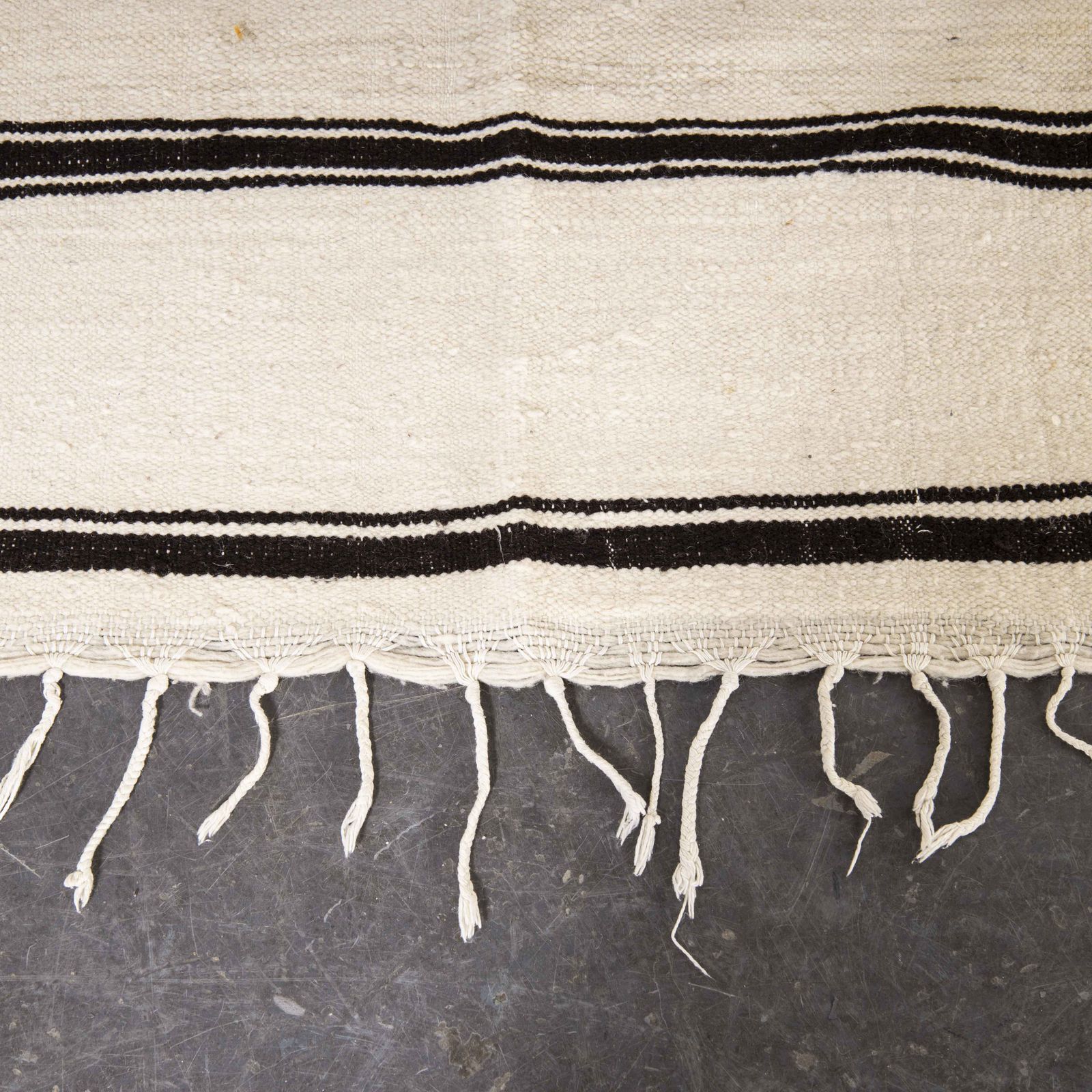Vintage Berber Black Monochrome Stripe Hanbel Rug photo Textiles