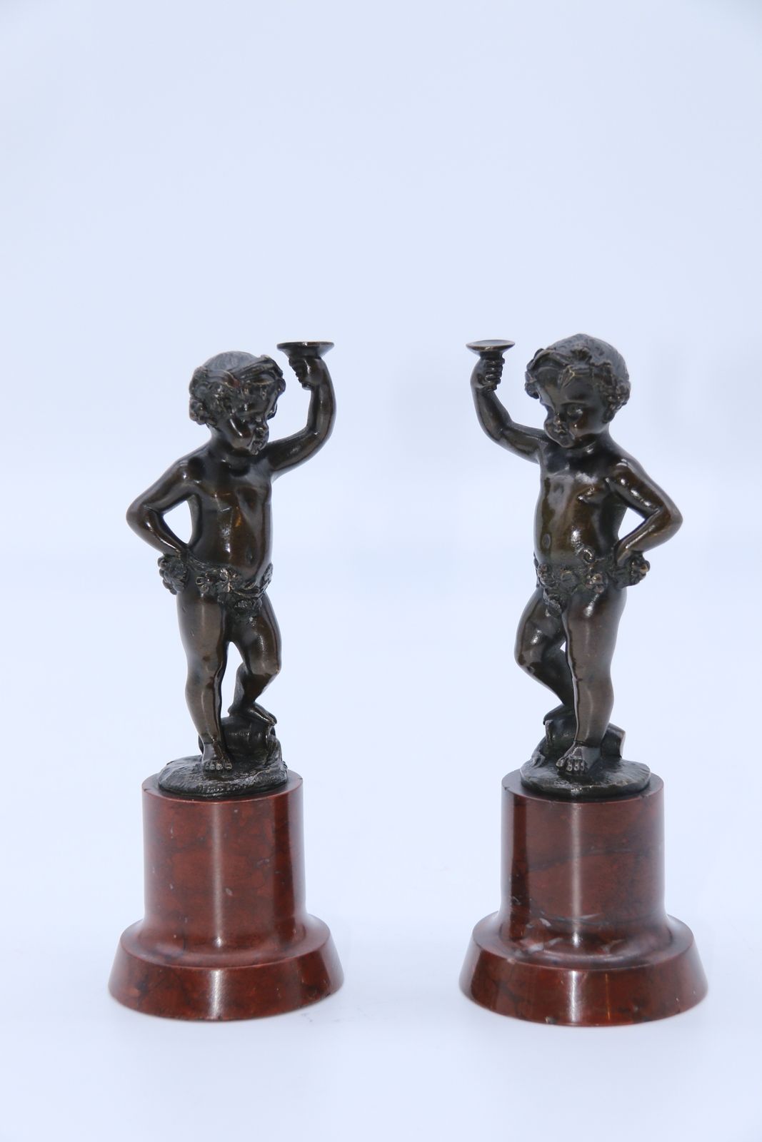 A Pair Of Grand Tour 19th Century Bronze Putti Figures On Marble Bases, Circa 1860 photo furniture