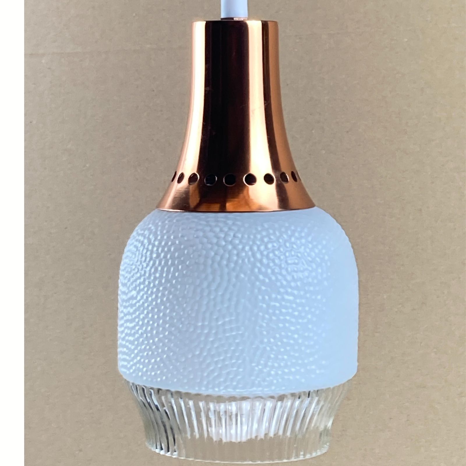 Vintage Space Age Copper And Opaline Hanging Lamp photo vintage