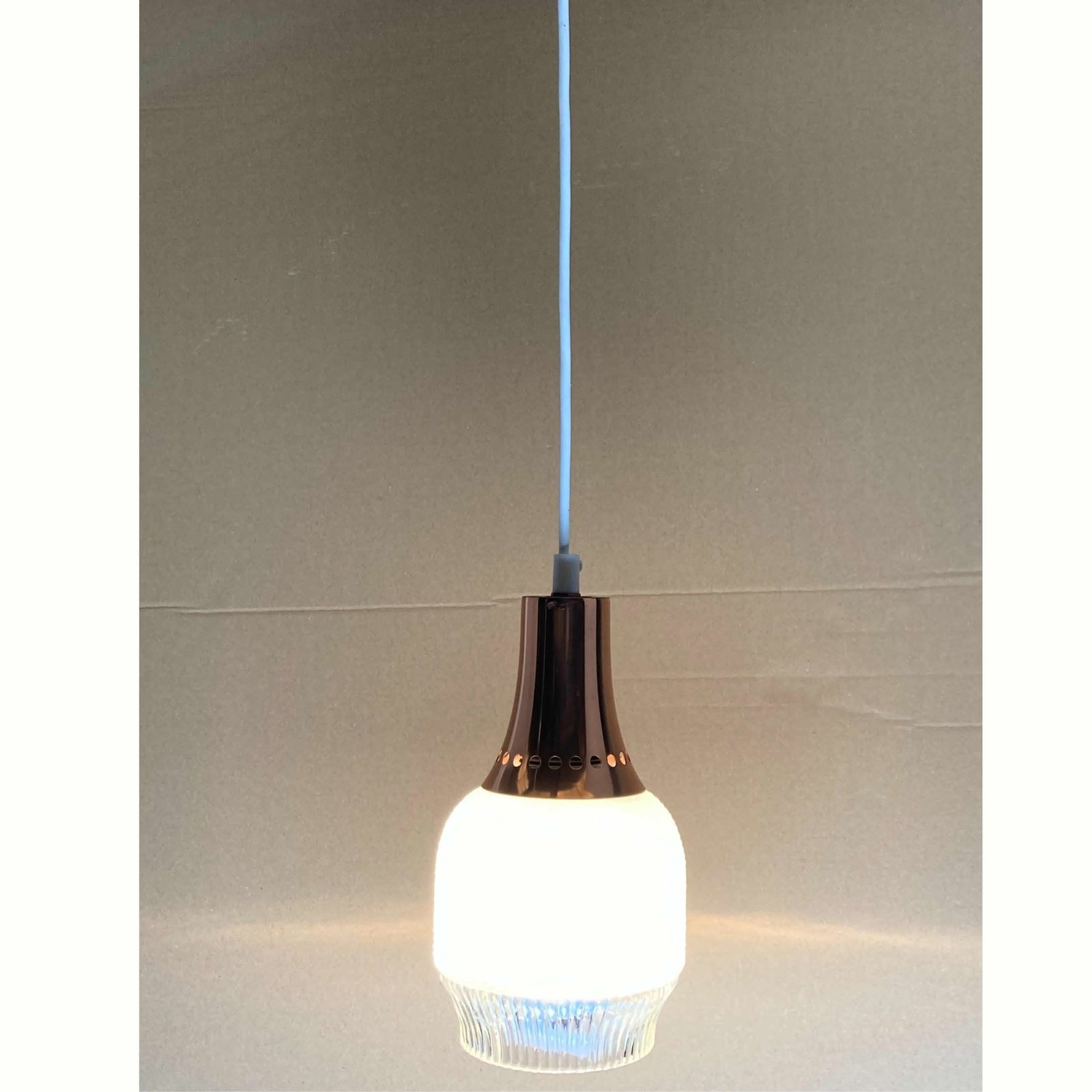 photo for sale Vintage Space Age Copper And Opaline Hanging Lamp