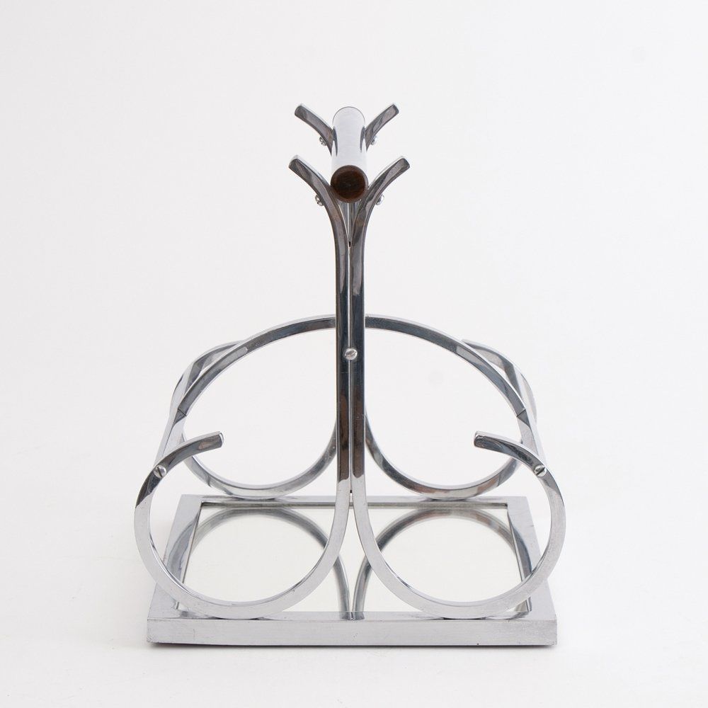 French Art Deco Jacques Adnet Chrome Wine Carrier C1930 photo furniture