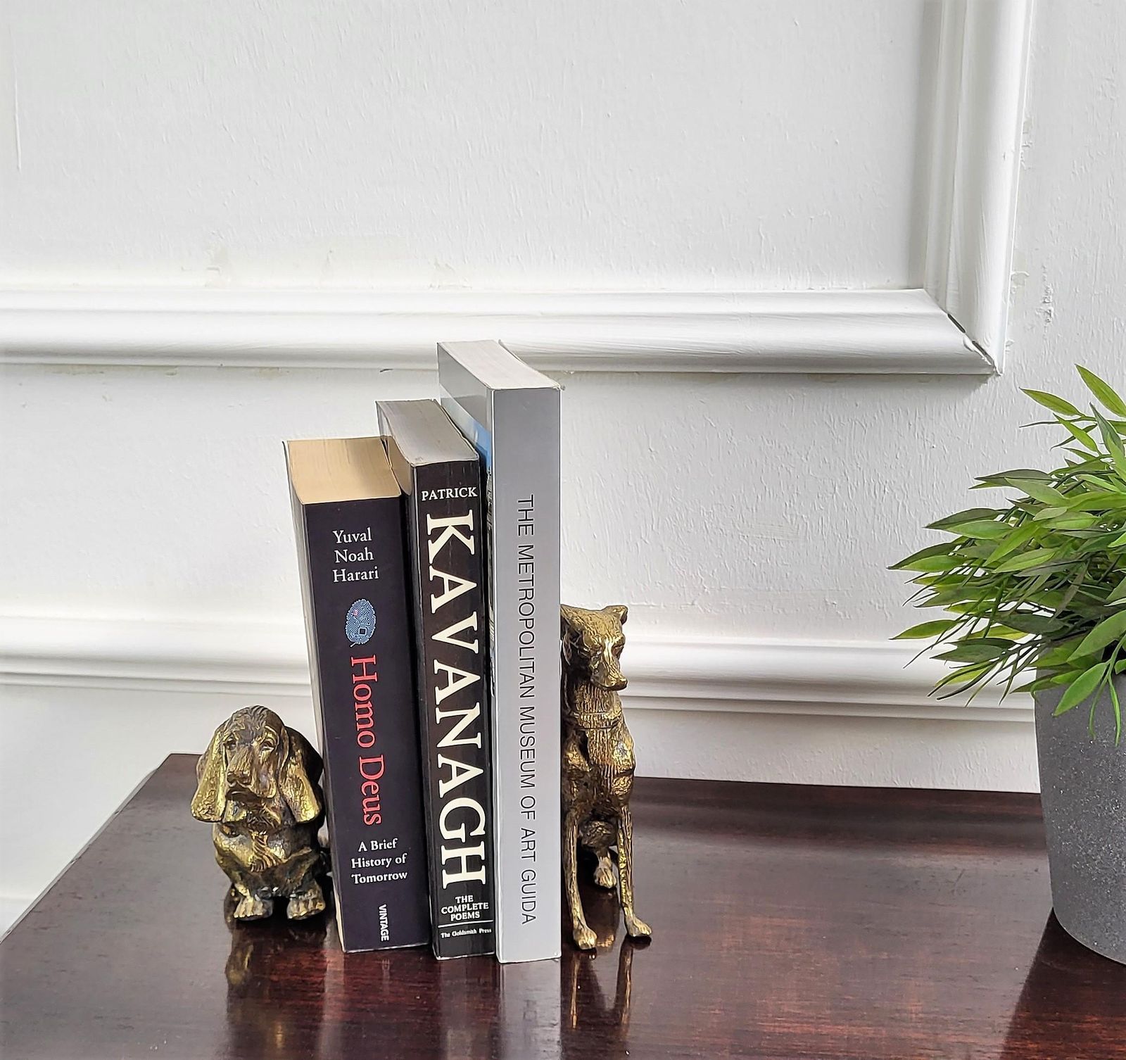 Pair Of Italian Desk Top Brass Bronze Dog Sculptures Paperweight Book Holders photo vintage
