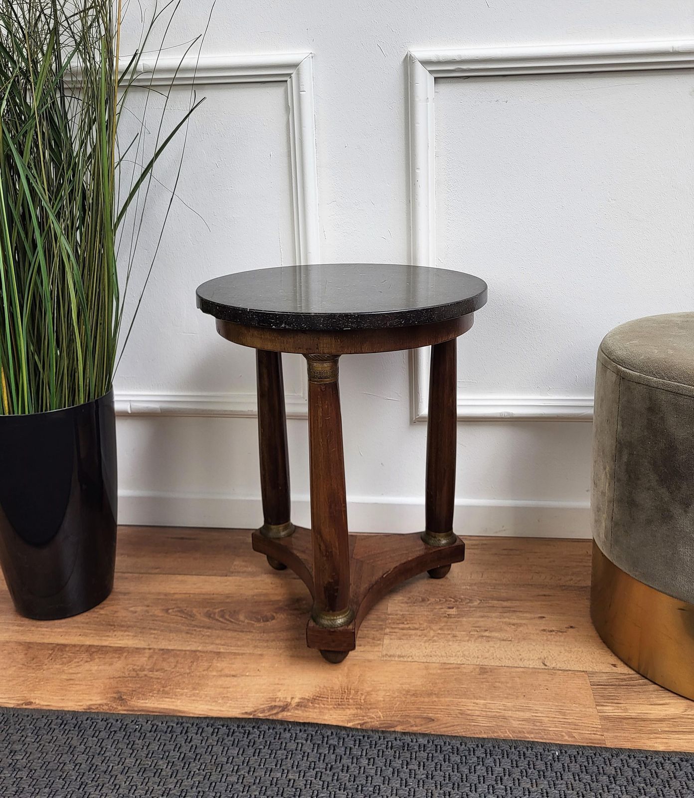French Empire Gueridon Side Table With Tripod Columns Brass And Marble Top photo for sale