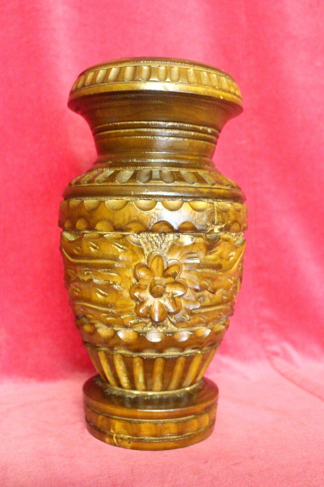 photo for sale Vintage French Rustic Carved Wood Jar Hand Painted
