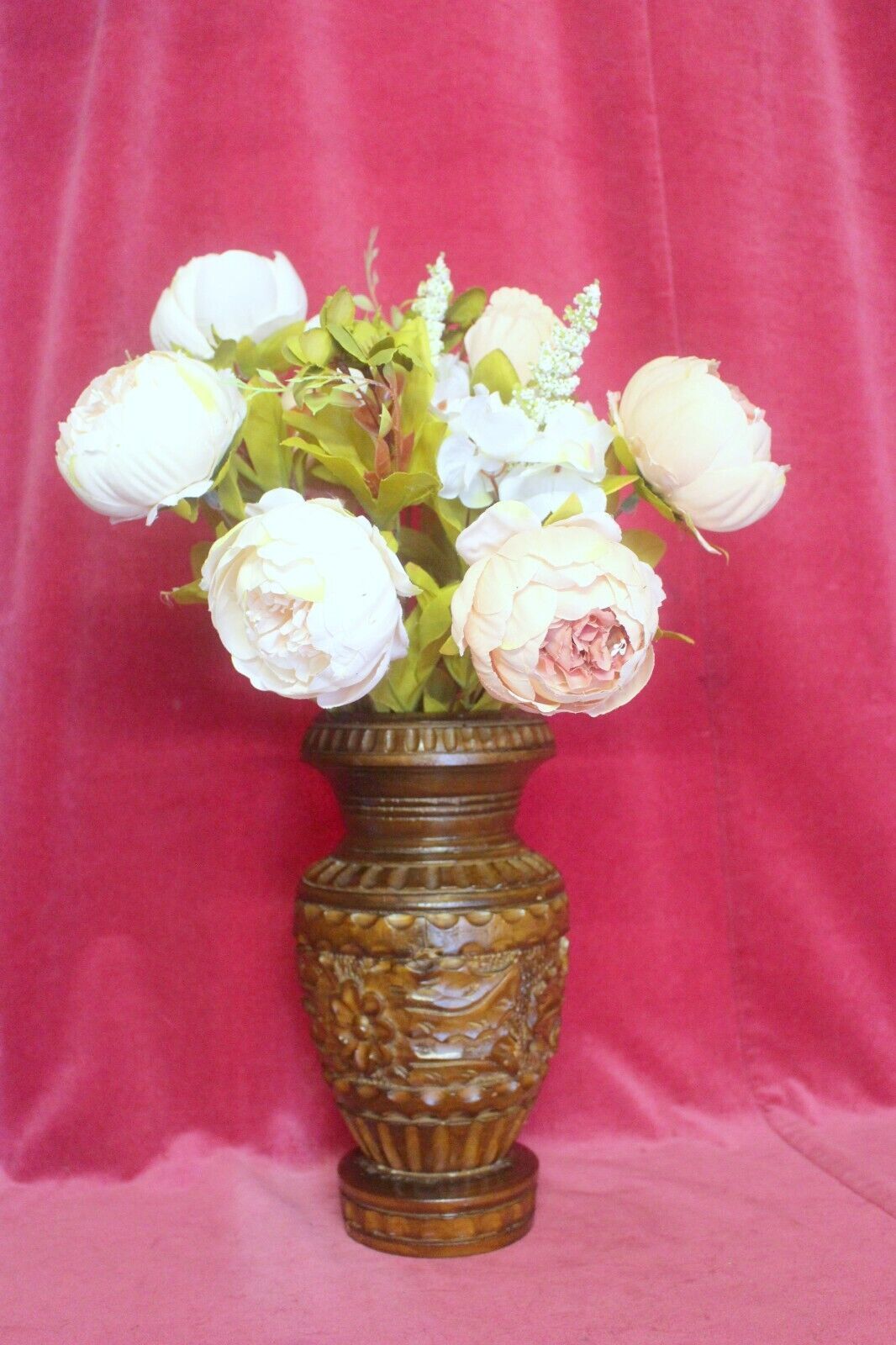 photo buy Vintage French Rustic Carved Wood Jar Hand Painted